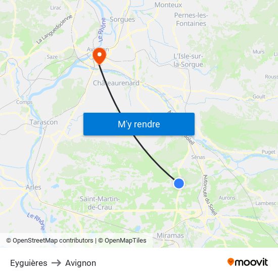 Eyguières to Avignon map