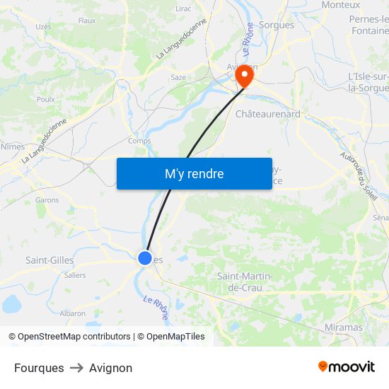 Fourques to Avignon map