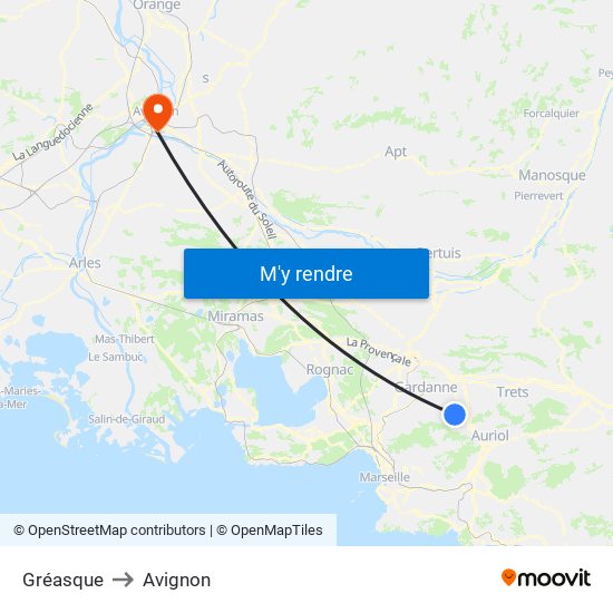 Gréasque to Avignon map