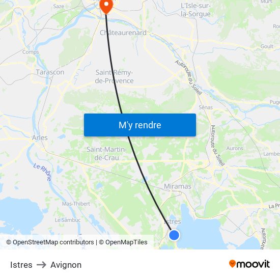 Istres to Avignon map