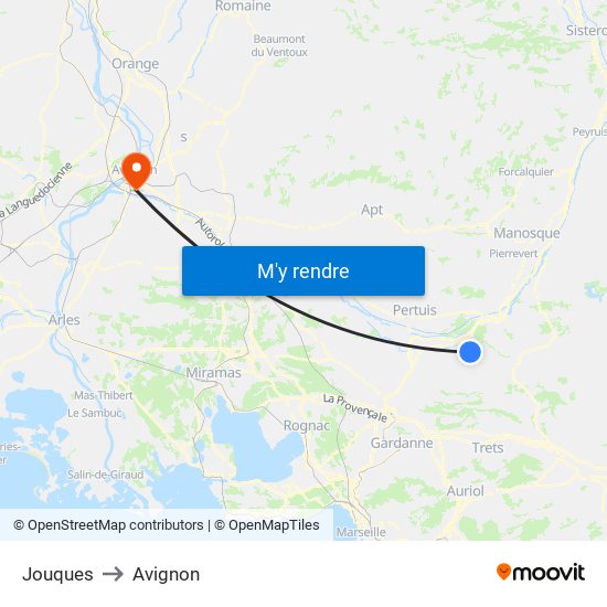 Jouques to Avignon map