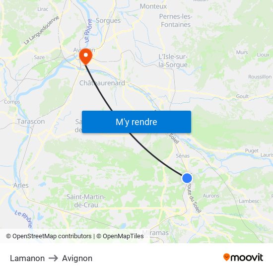 Lamanon to Avignon map