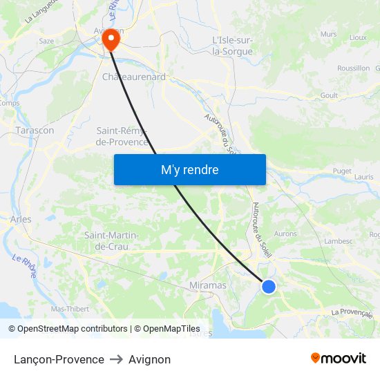 Lançon-Provence to Avignon map