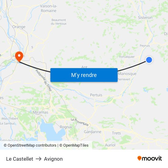 Le Castellet to Avignon map