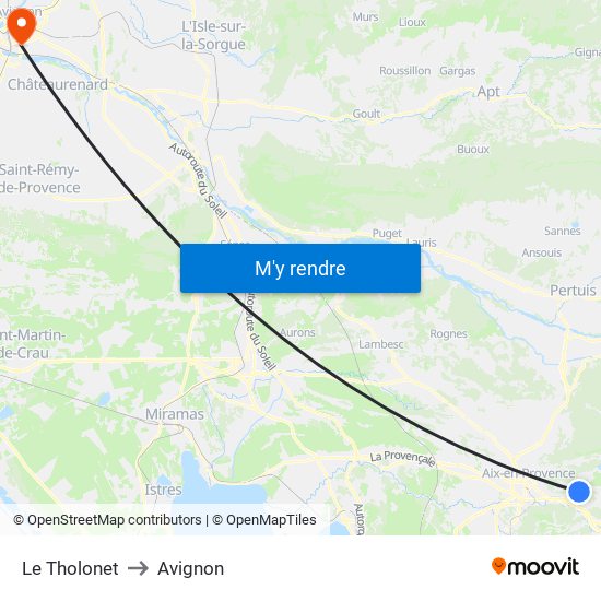 Le Tholonet to Avignon map