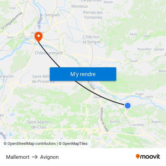 Mallemort to Avignon map