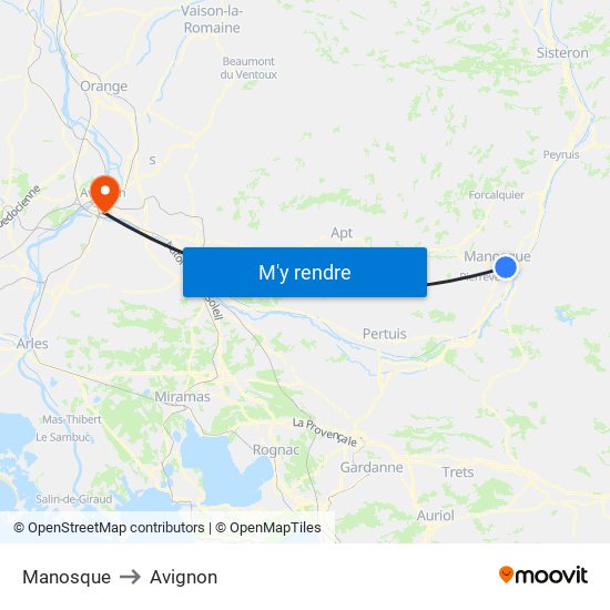 Manosque to Avignon map
