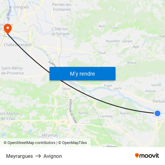 Meyrargues to Avignon map