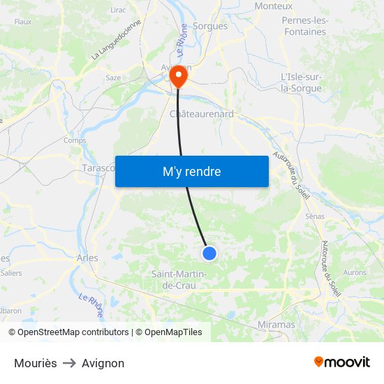 Mouriès to Avignon map