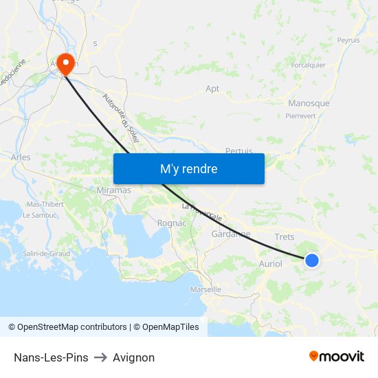 Nans-Les-Pins to Avignon map