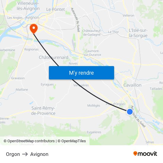 Orgon to Avignon map