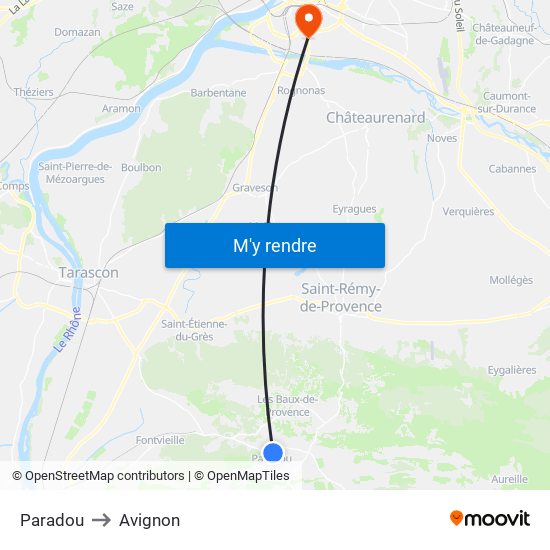 Paradou to Avignon map