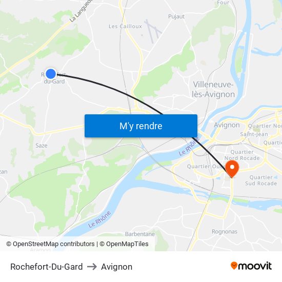 Rochefort-Du-Gard to Avignon map