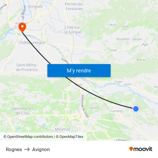 Rognes to Avignon map
