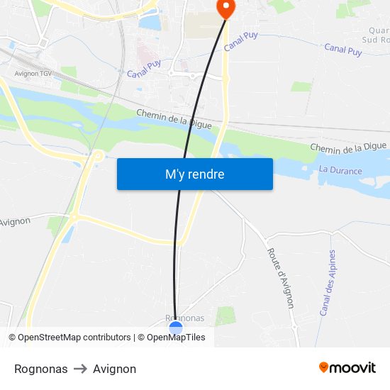 Rognonas to Avignon map