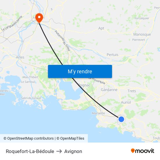 Roquefort-La-Bédoule to Avignon map