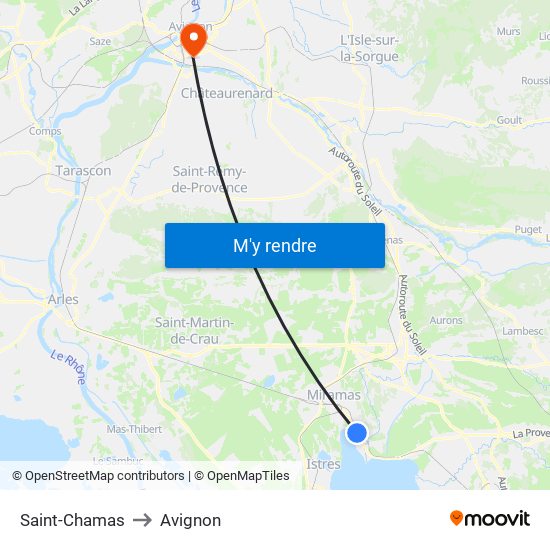 Saint-Chamas to Avignon map