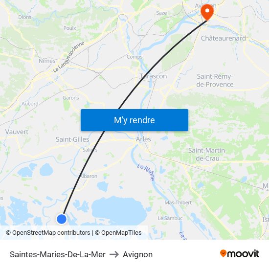 Saintes-Maries-De-La-Mer to Avignon map