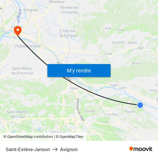 Saint-Estève-Janson to Avignon map