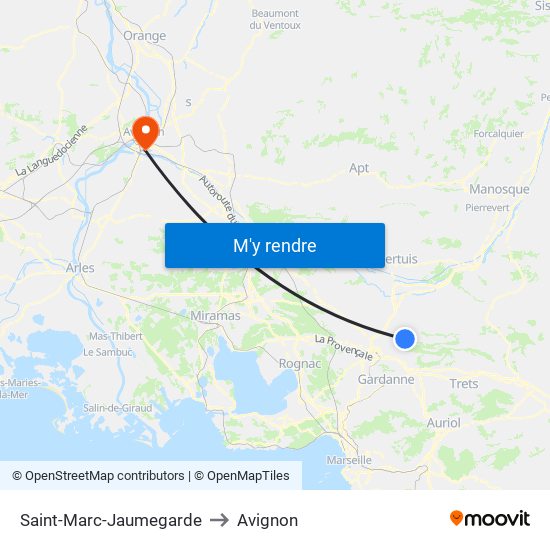 Saint-Marc-Jaumegarde to Avignon map