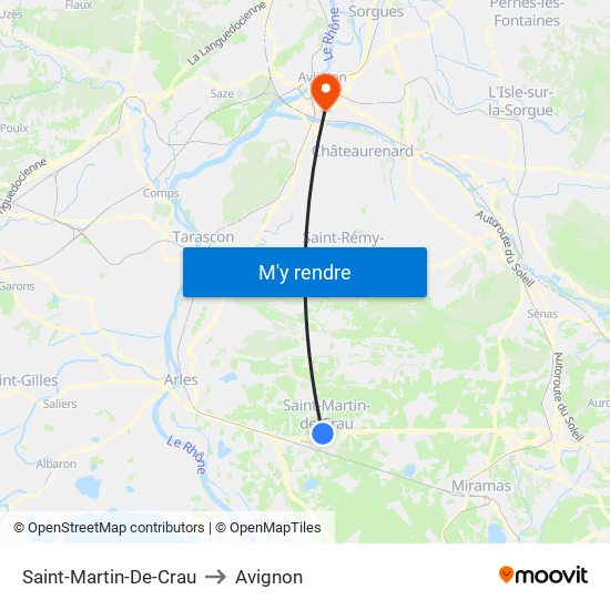 Saint-Martin-De-Crau to Avignon map