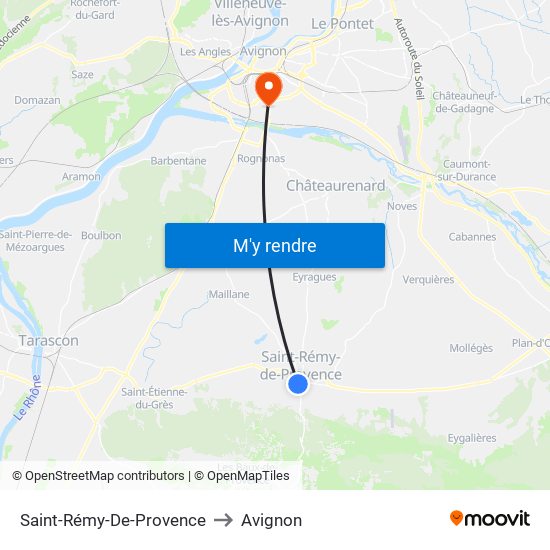 Saint-Rémy-De-Provence to Avignon map