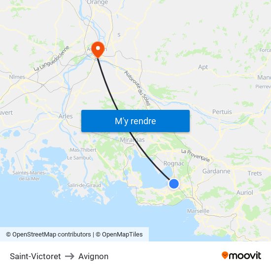 Saint-Victoret to Avignon map