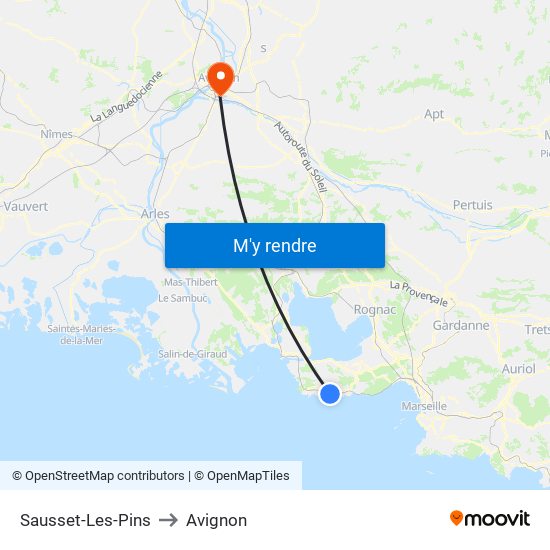 Sausset-Les-Pins to Avignon map