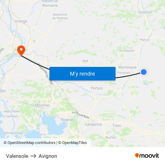 Valensole to Avignon map