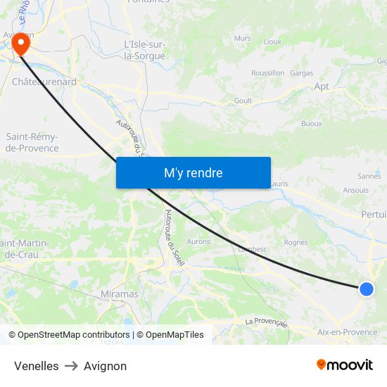 Venelles to Avignon map