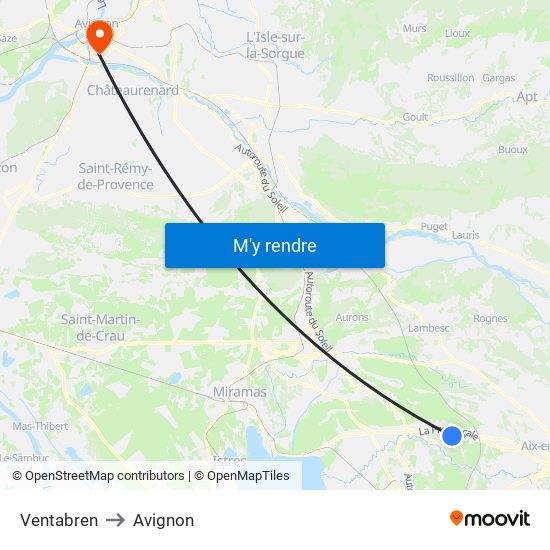 Ventabren to Avignon map