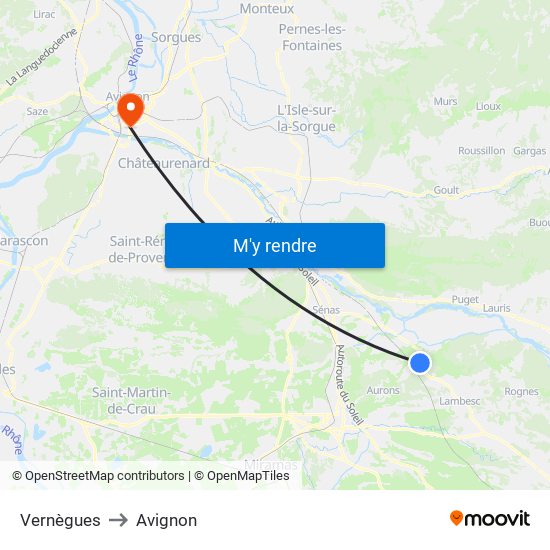 Vernègues to Avignon map