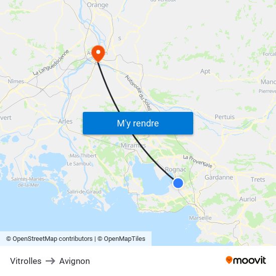 Vitrolles to Avignon map