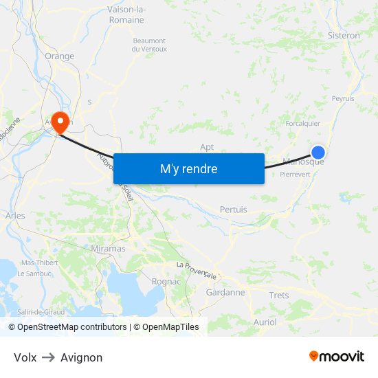 Volx to Avignon map