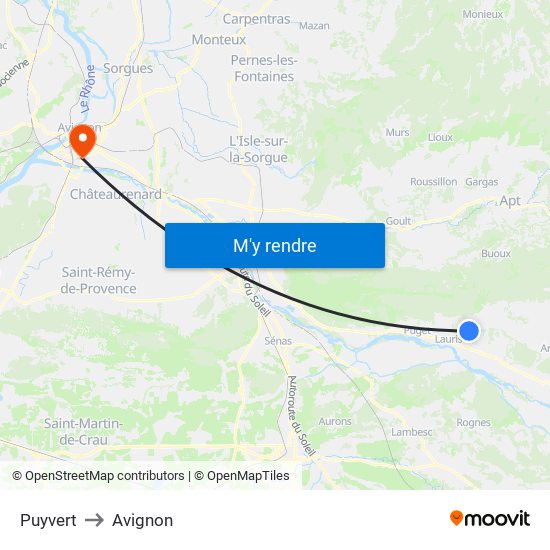 Puyvert to Avignon map