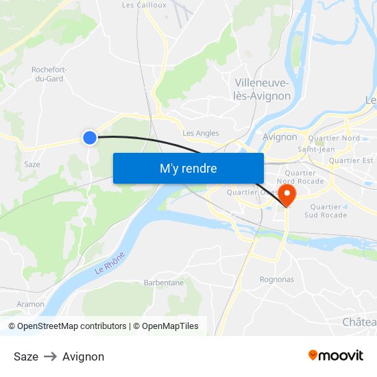 Saze to Avignon map