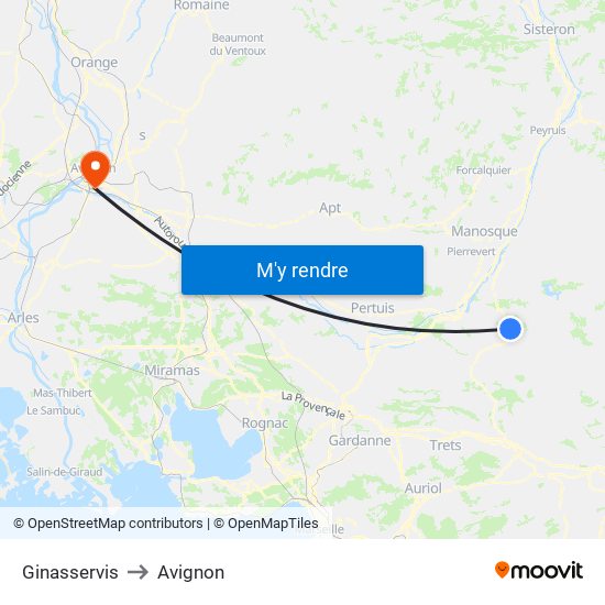 Ginasservis to Avignon map