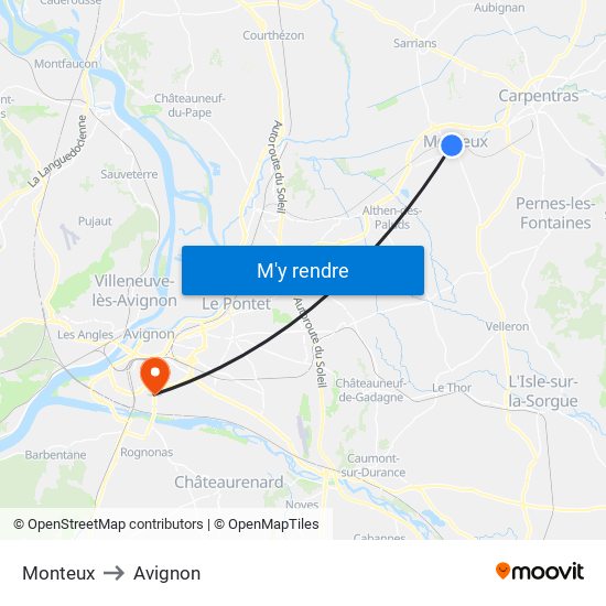 Monteux to Avignon map