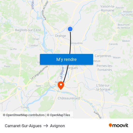Camaret-Sur-Aigues to Avignon map