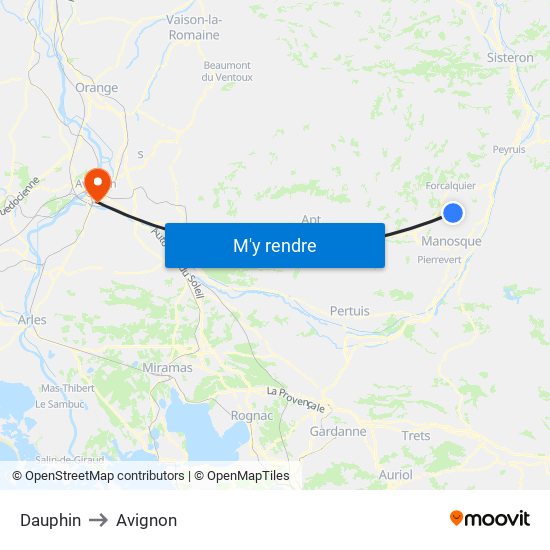 Dauphin to Avignon map