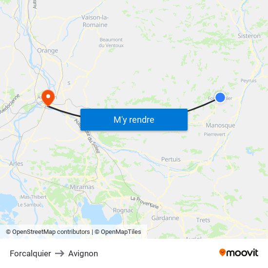 Forcalquier to Avignon map