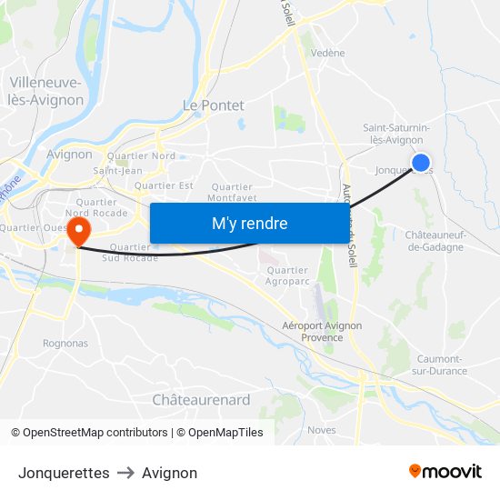 Jonquerettes to Avignon map