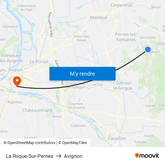 La Roque-Sur-Pernes to Avignon map