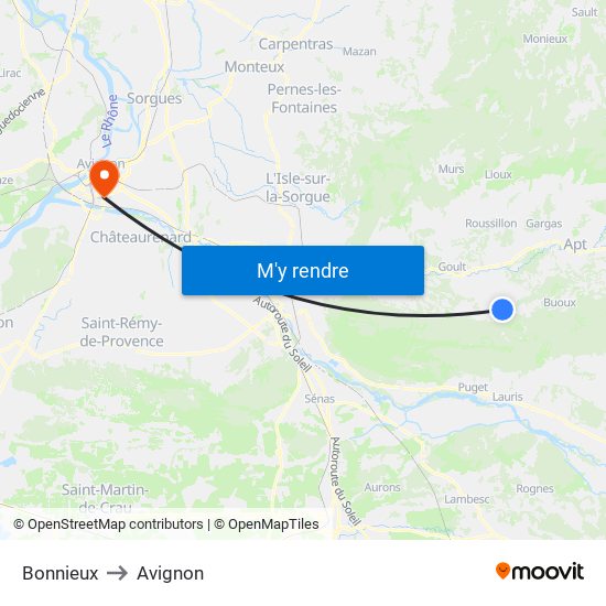 Bonnieux to Avignon map
