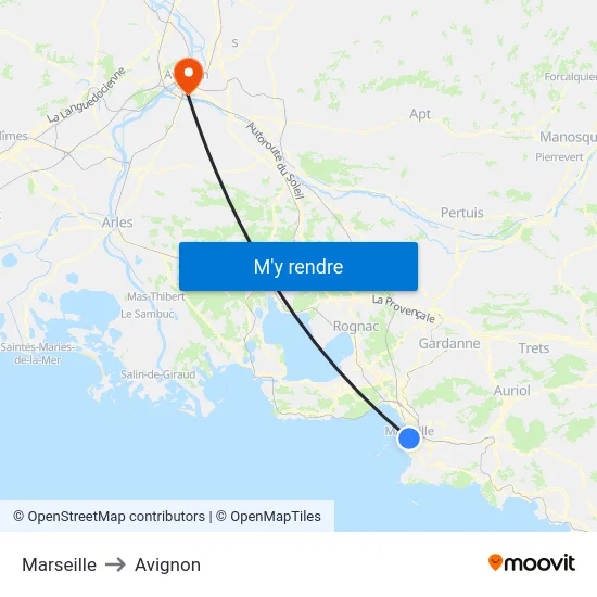 Marseille to Avignon map