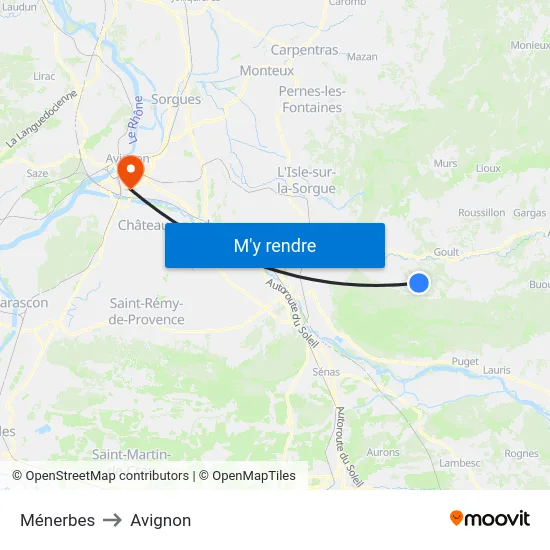 Ménerbes to Avignon map