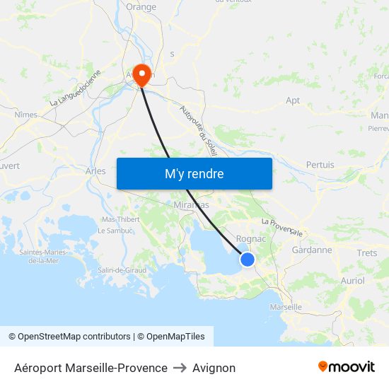 Aéroport Marseille-Provence to Avignon map