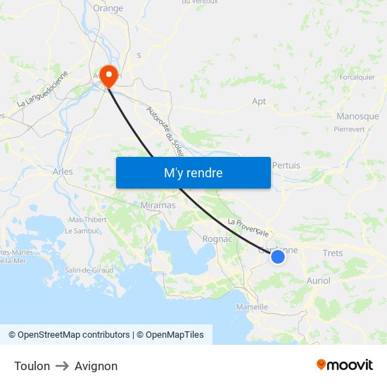 Toulon to Avignon map
