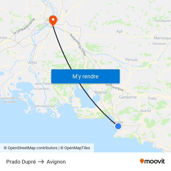 Prado Dupré to Avignon map
