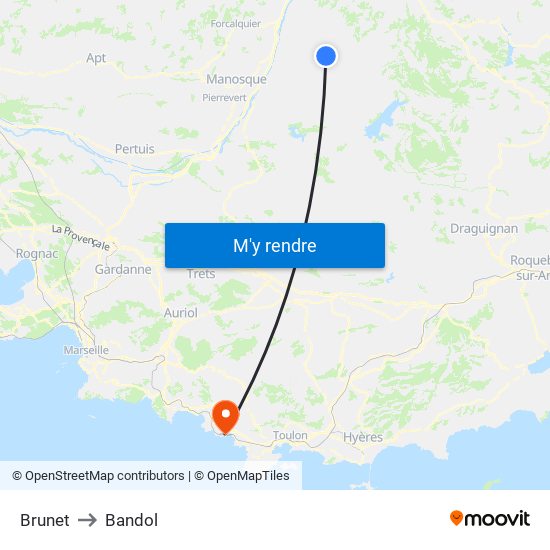 Brunet to Bandol map